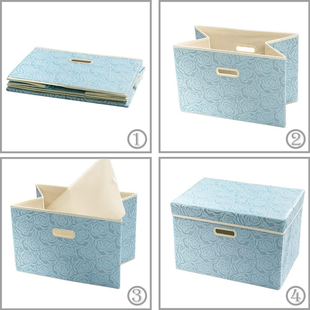 PRANDOM Larger Collapsible Storage Bin with Lid [1-Pack] Fabric Decorative Storage Box Cube Organizer Container Baskes with Handles Divider for Bedroom Closet Living Room Pink 17.7x11.8x11.8 Inch