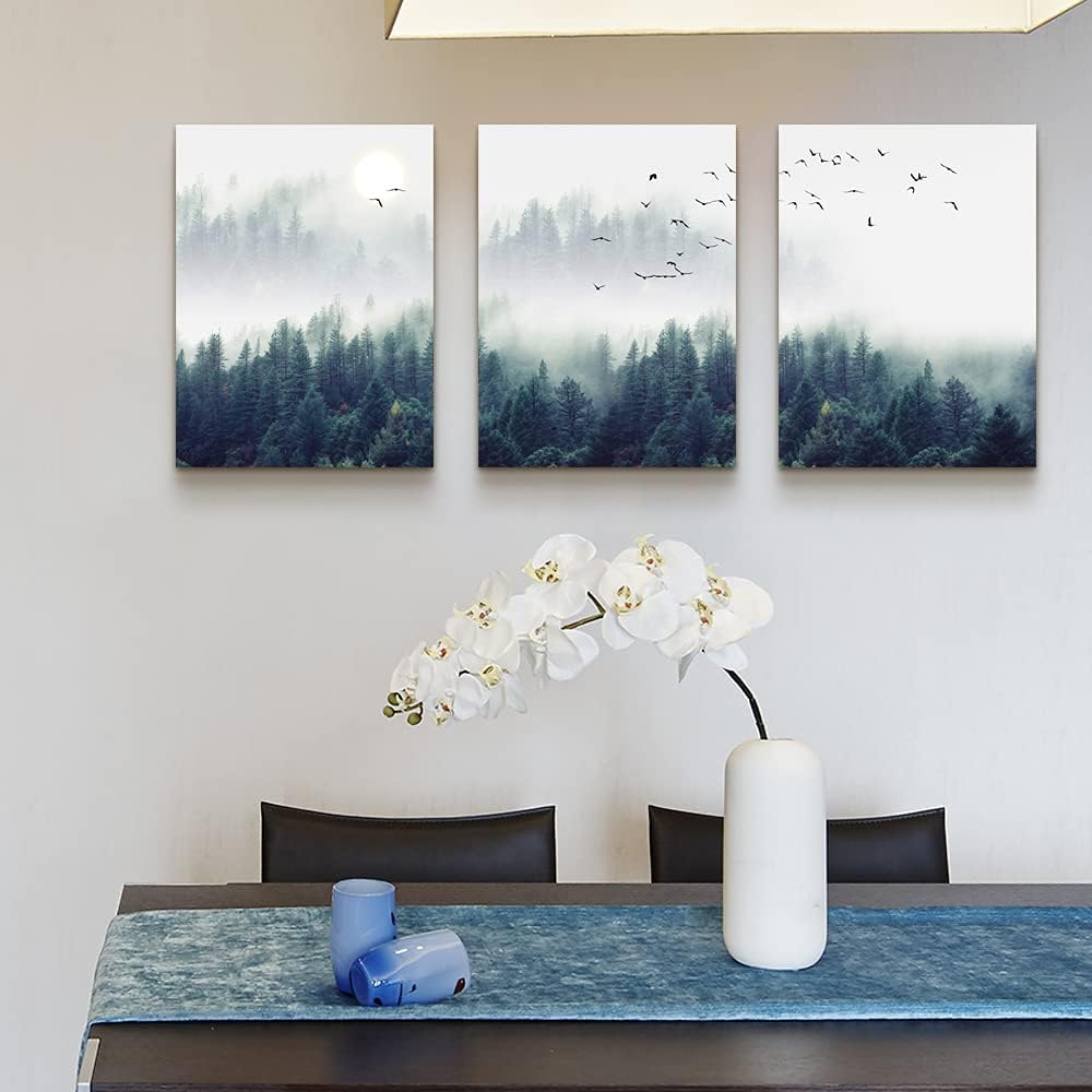 MHARTK66 Wall Art for Living Room Modern Wall Decor for Bedroom Office Decor Abstract Mountain Forest Landscapes Ink Painting 3 Piece Framed Canvas Art Prints Ready to Hang Wall Pictures Home Decor