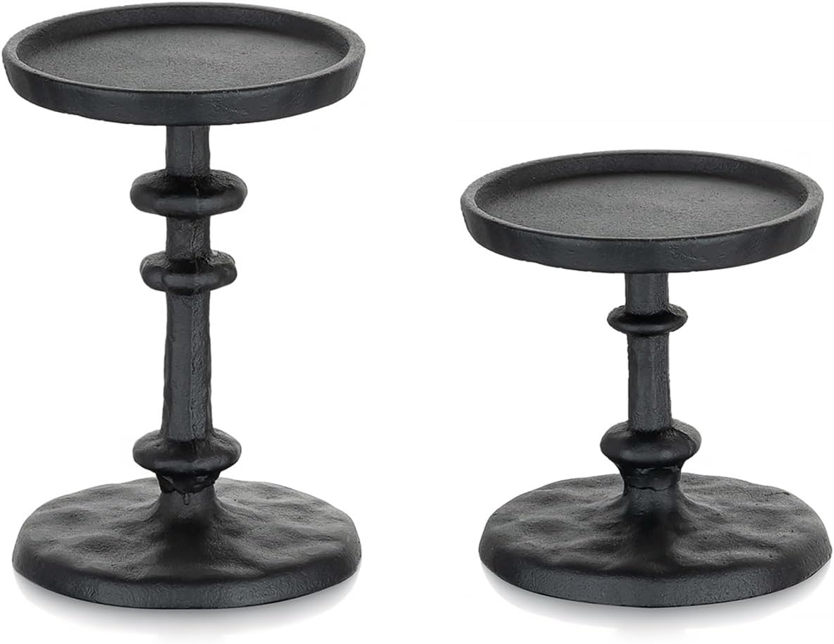 NUPTIO Gold Candle Holders for Pillar: Antique Brass Cast Iron Candleholder for 3 Inch Pillars -Heavy Metal Candle Stand for Christmas Party Table Decor