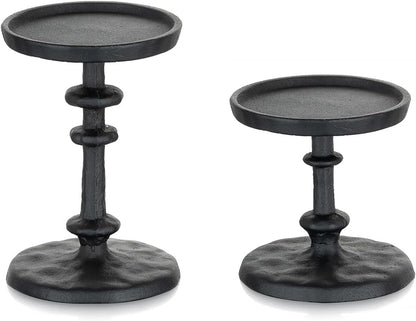 NUPTIO Gold Candle Holders for Pillar: Antique Brass Cast Iron Candleholder for 3 Inch Pillars -Heavy Metal Candle Stand for Christmas Party Table Decor