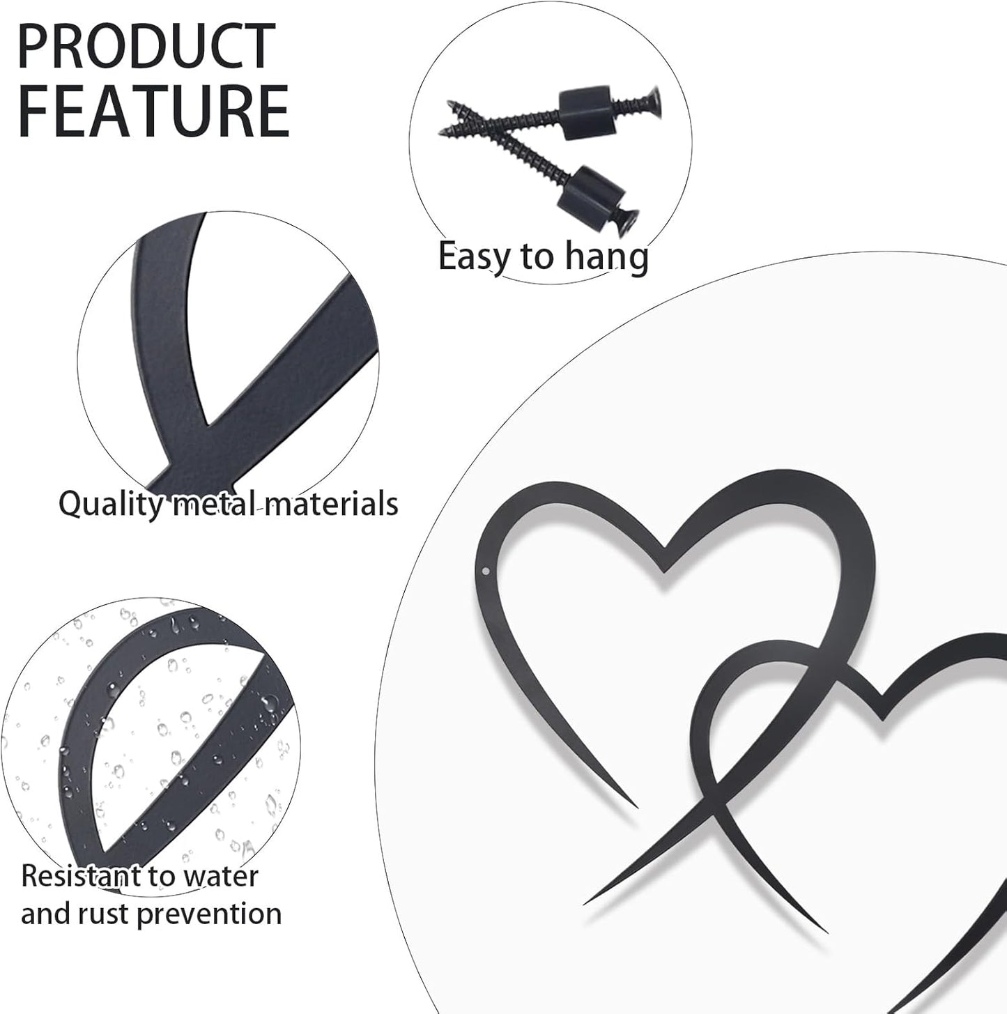 OYEFLY Infinity Heart Metal Wall Decor,Infinity Heart Wall Decor for Room Living,Wedding Decor (Black, style3 11.4 x 10.7in)