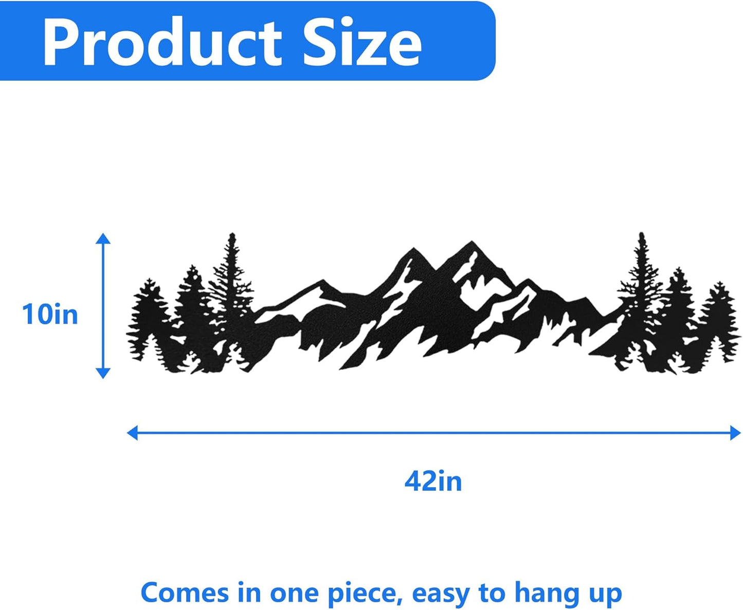 Metal Mountain Wall Art - 42 Inch Long, Mountain Wall Decor for Living Room, Bedroom