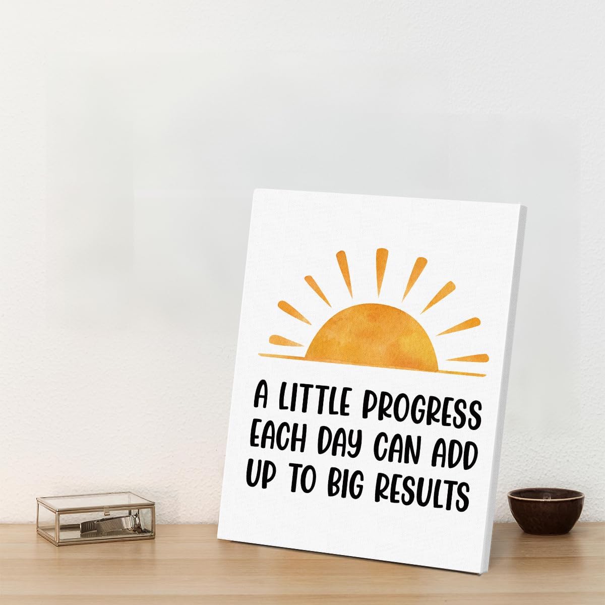 Inspirational Farmhouse Canvas Print Wall Art Decor One Small Positive Thought in the Morning Can Change Your Whole Day Sign Painting Plaque Rustic Home Decoration (8 X 8 Inches, Framed)