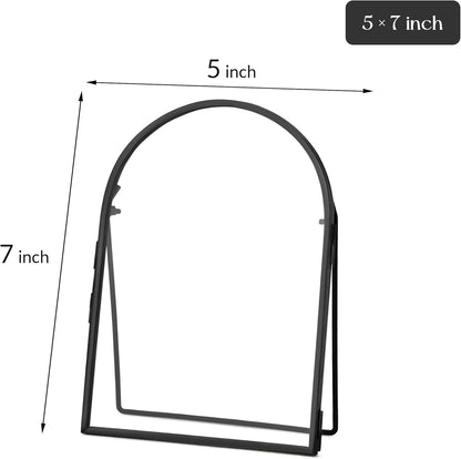 REDHUGO Double Glass Frame for Pressed Flowers Handmade, Metal Floating Picture Frame for Pressed Flower, Tabletop Display, Brass, ArcShaped, Black, 4x6 inches (FRAME ONLY)