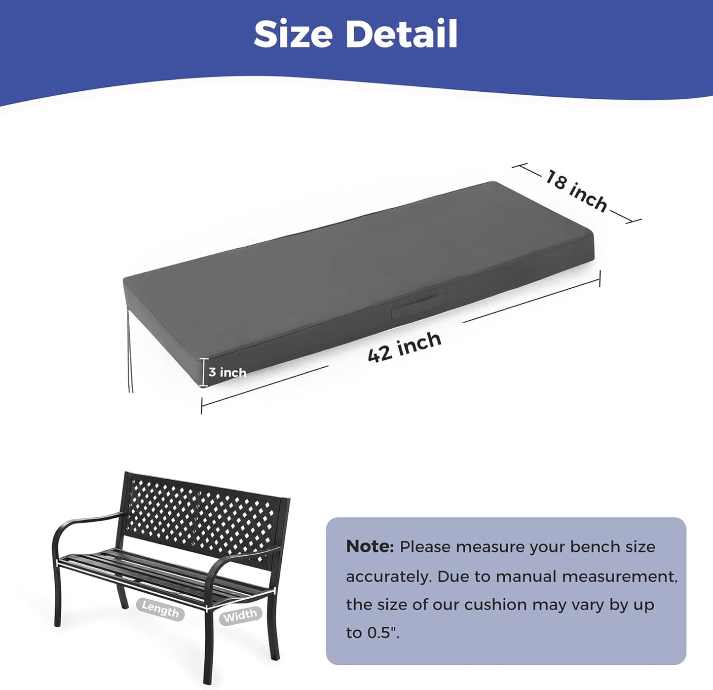 IPYNBAP Outdoor Bench Cushions for Outdoor Furniture, 48x18x3 Inch, Waterproof Bench Pillow, Fade Resistant Long Bench Seat Pads for Garden, Indoor, Porch Swing, Navy Blue