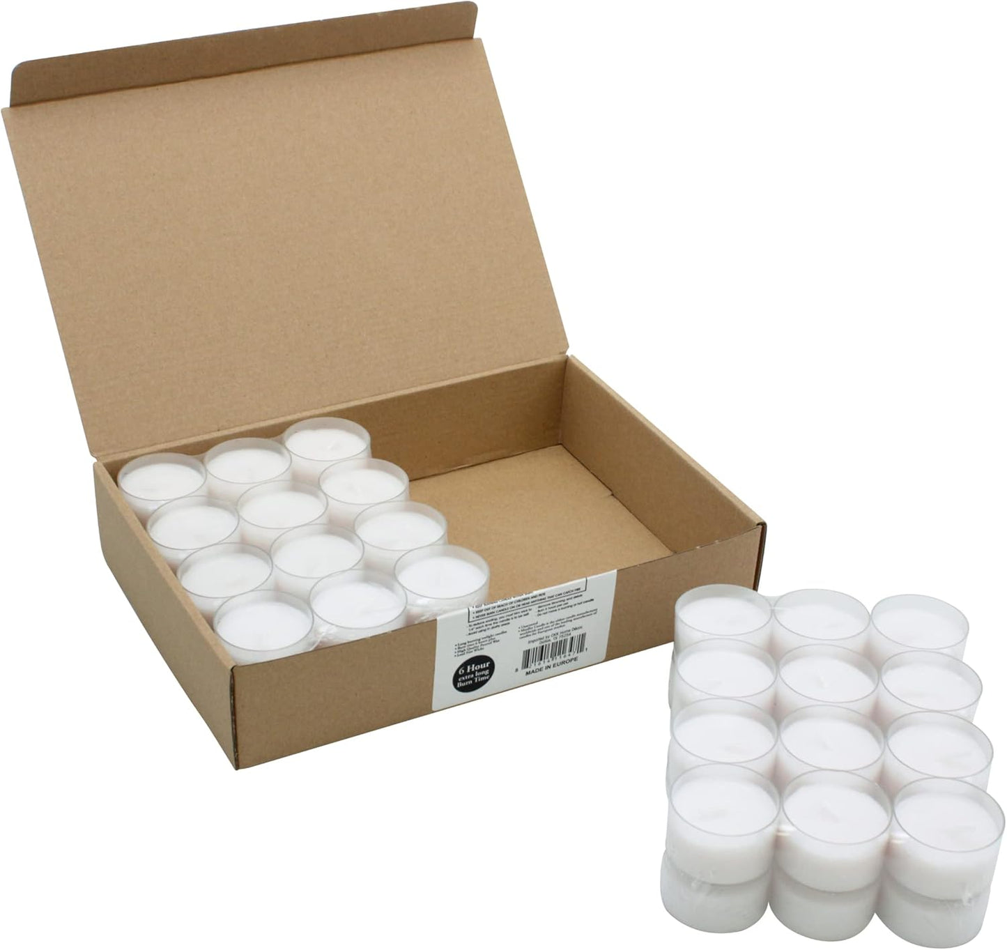 Stonebriar 96 Count White Unscented Smokeless Long Burning Clear Cup Tea Light Candles with 6 to 7 Hour Burn Time