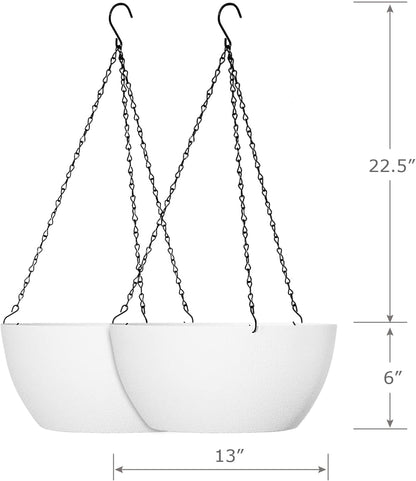 WSMKSZ 10 inch Hanging Planters for Outdoor Indoor Plants with Drainage Holes and Chain, 2 Pack Round Hanging Flower Pots for Garden Home Porch Decor, Black
