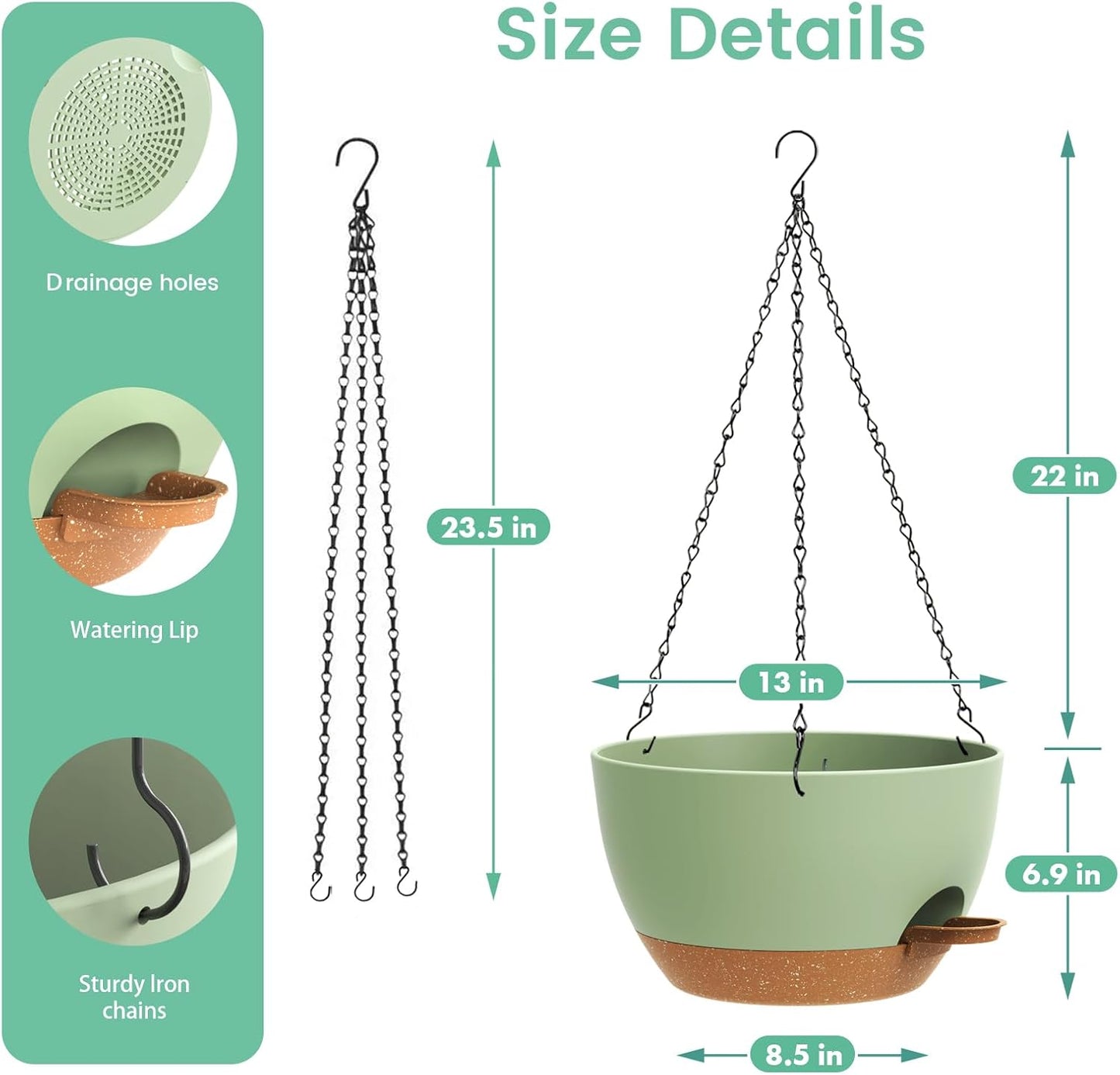 UOUZ 13 Inch 2 Pack Large Self Watering Hanging Planters for Indoor Outdoor Plants, Hanging Plant Pots with Removable 50 Oz Reservoir, Plastic Hanging Basket for Window Porch Garden Balcony, Black
