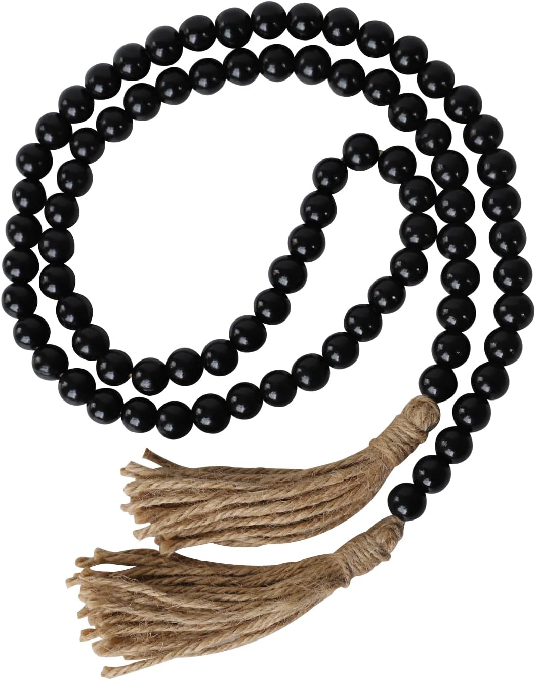 Boho Decor Wood Beads Garland Farmhouse Wall Hanging Decorations Natural Wooden Bead Tassel Decorative for Coffee Table Christmas and Prayer (Nature, 58")