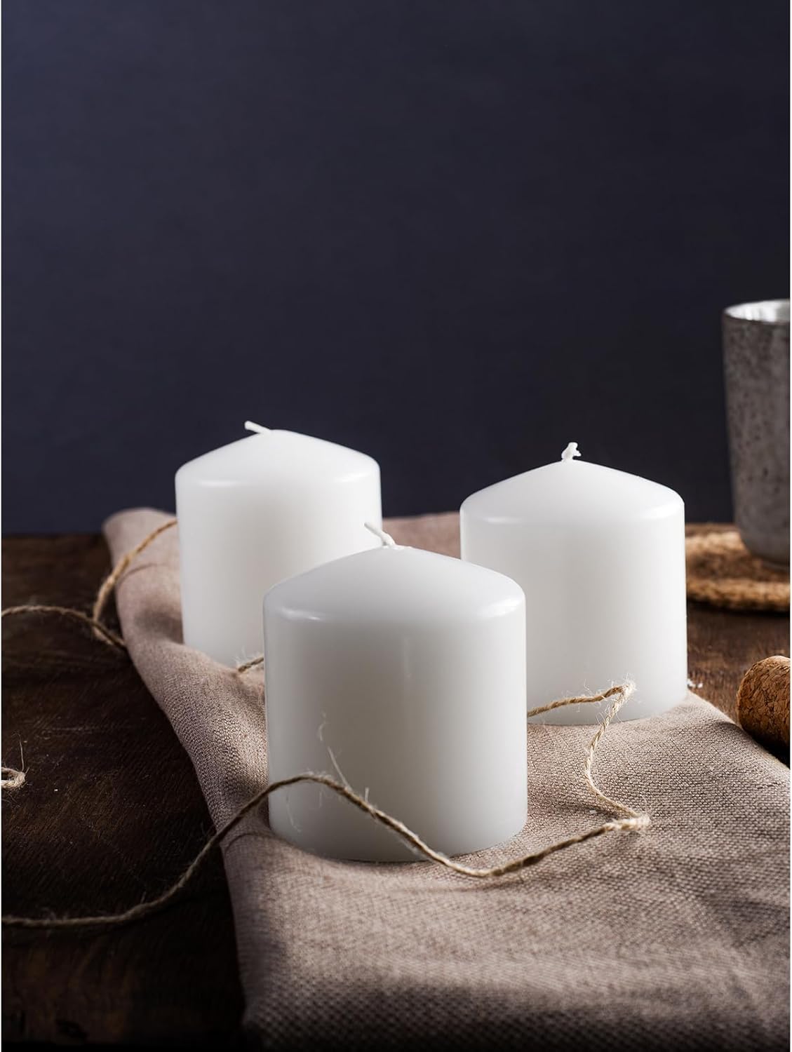 CANDWAX 3x4 inch Pillar Candles Set of 3 – Unscented Dripless Rustic Dark Blue Candles for Room Decor, Weddings, Centerpieces