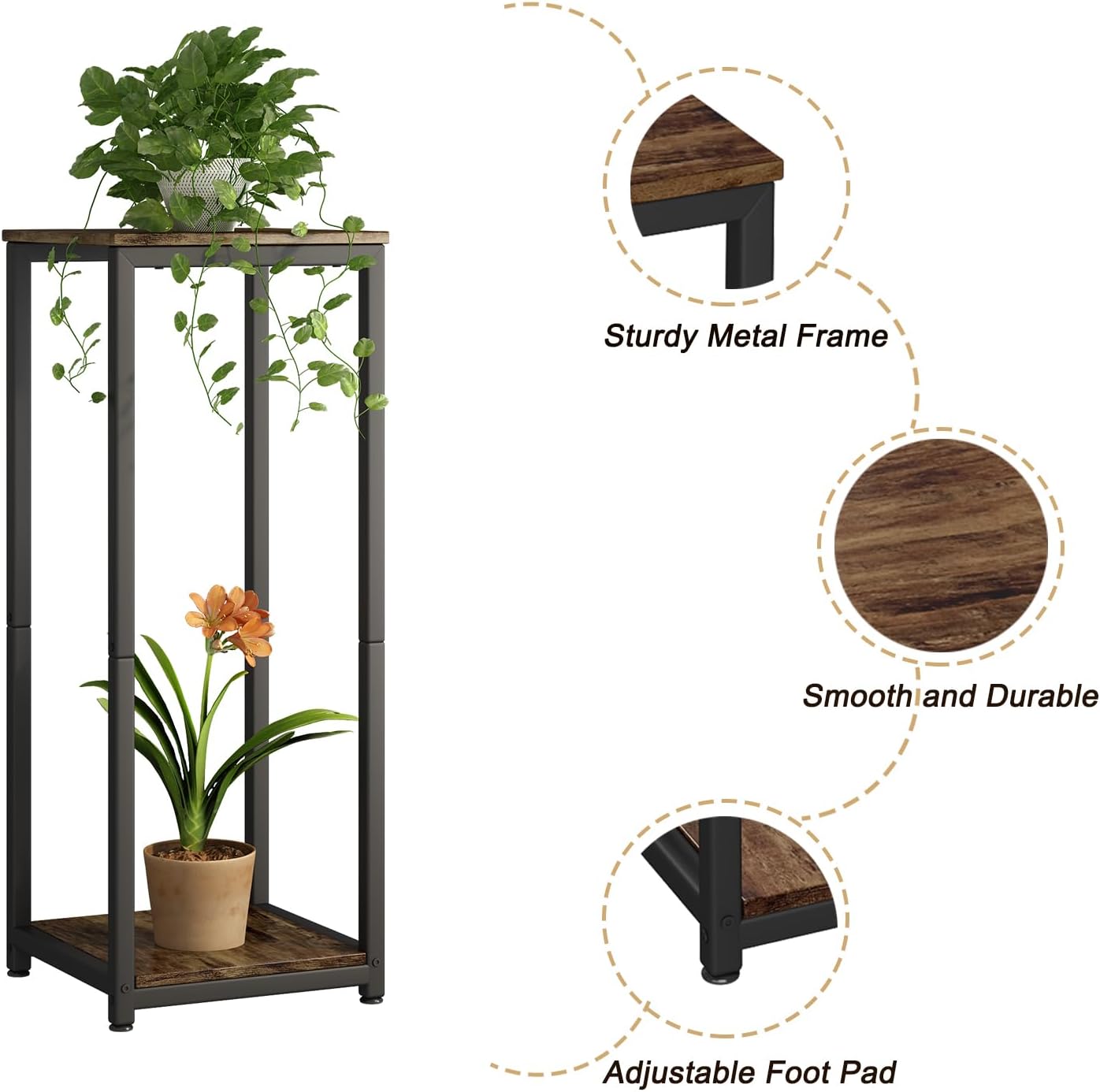 Plant Stand Indoor Corner Tall 2 Tier Metal Modern Flower Storage Plant Shelf Holder for Living Room Balcony Garden,Black (2 Tier-Black Round)