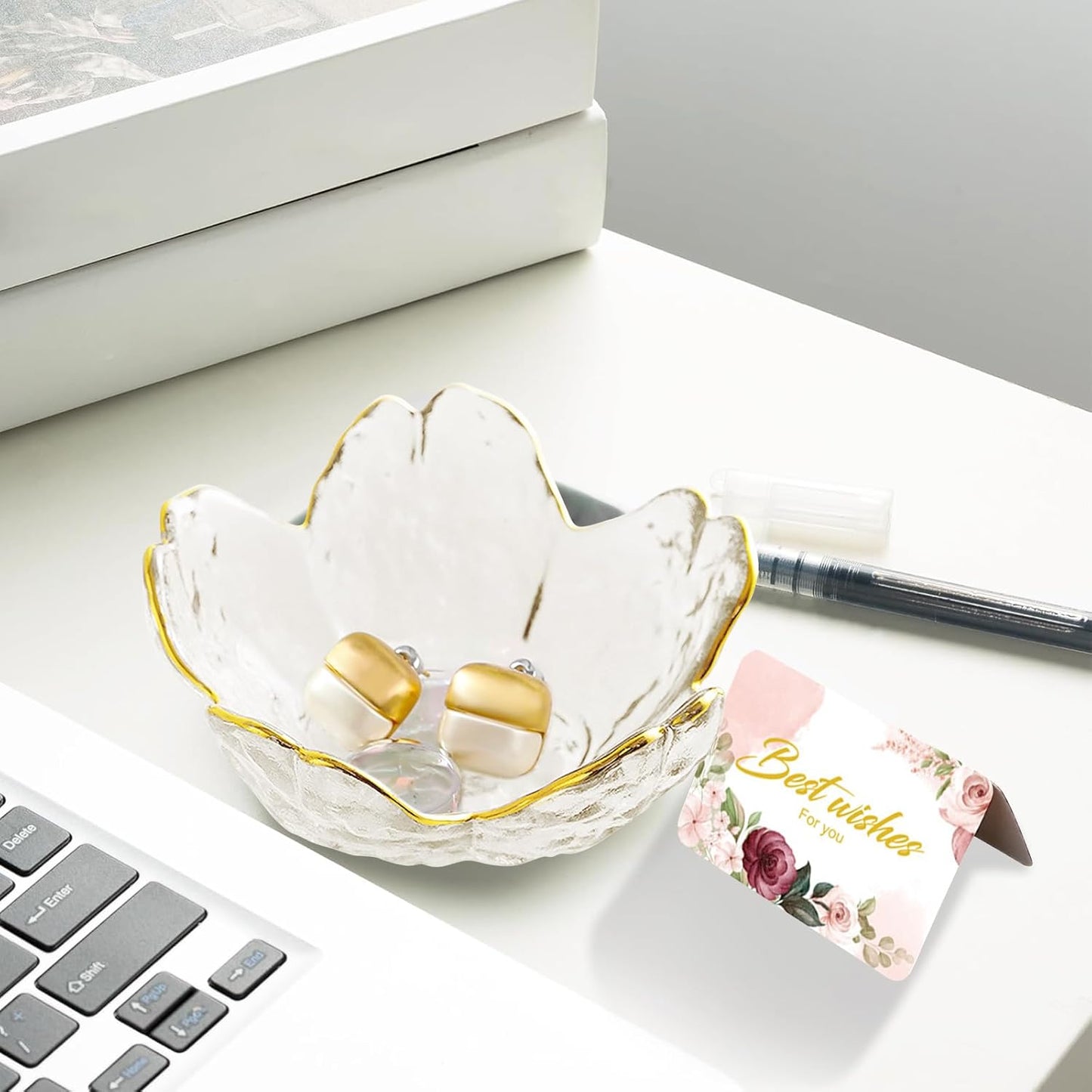 Purple Flower Jewelry Dish Glass Ring Holder Dish Jewelry Tray Cute Vanity Organizer Aesthetic Nightstand Bathroom Room Decor Trinket Dish Mothers Day Friendship Christmas Birthday Gifts for Women