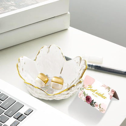 Purple Flower Jewelry Dish Glass Ring Holder Dish Jewelry Tray Cute Vanity Organizer Aesthetic Nightstand Bathroom Room Decor Trinket Dish Mothers Day Friendship Christmas Birthday Gifts for Women