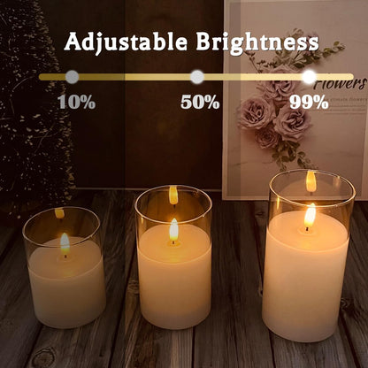 Rechargeable Flameless Glass Pillar Candles–Gifts for Women,–Set of 3, Realistic Flickering LED Light,Remote & Timer, Ideal for Living Room, Bedroom & Festival Wedding Home Party Decor