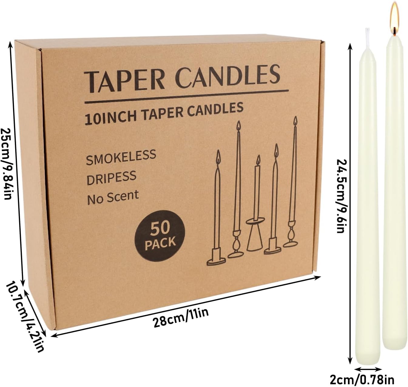 30-Pack 10-Color Taper Candles - 10 Inch Dripless & 10-Hour Burn｜Wedding/Birthday/Home Decor with Premium Wax