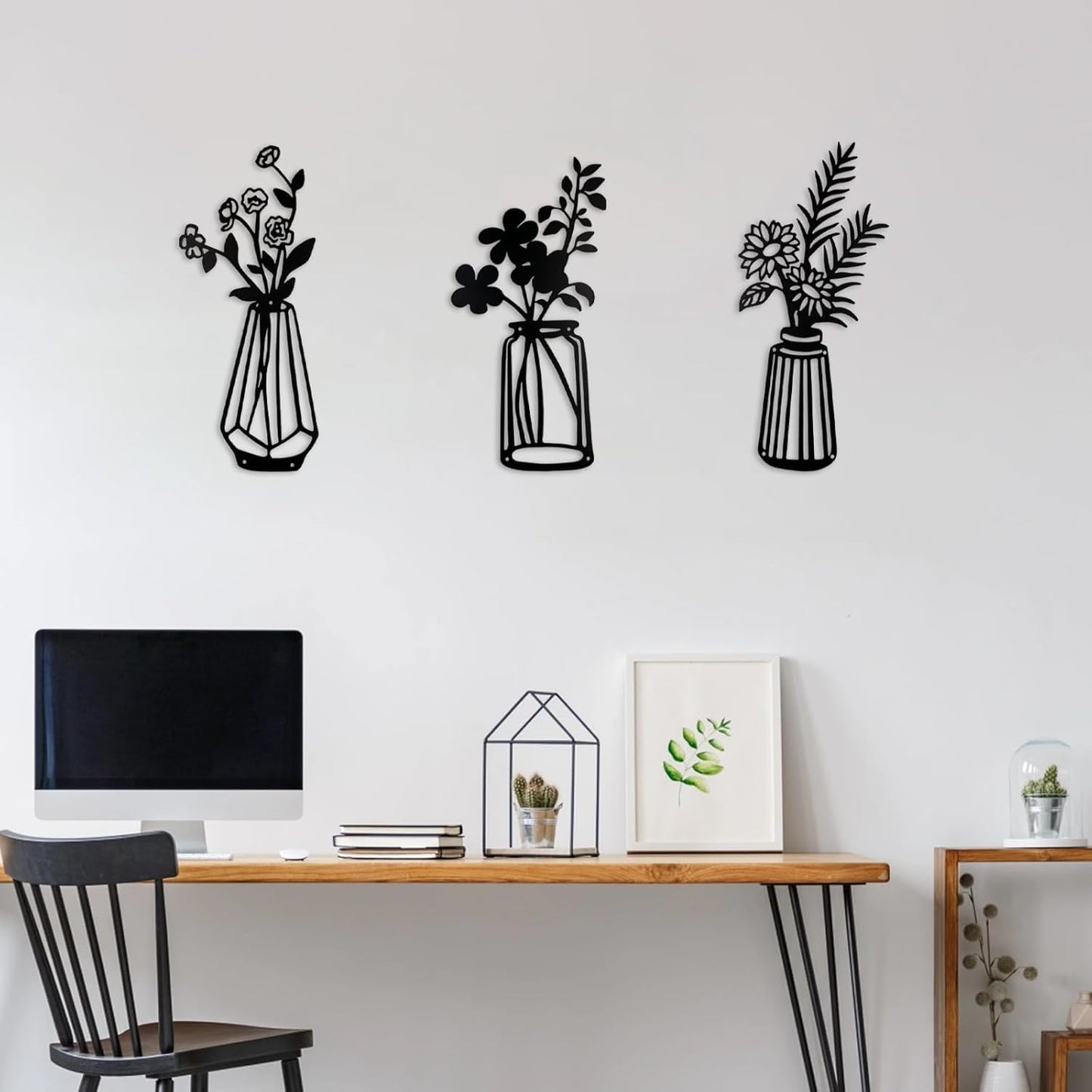 3 Pcs Metal Vase Wall Arts,Iron Art Painting,Rustic Farmhouse Decor Minimalist Flower Wall Decor for Bedroom Bathroom Living Room Dining Room(Blue, Vase-D)