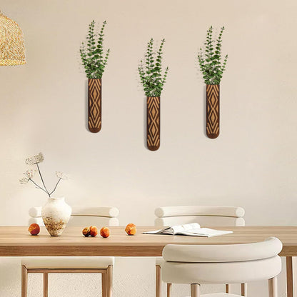 Wooden Wall Planter Set of 4 - Modern Home Decor for Living Room, Bedroom, Bathroom - Walnut Finish Planter for Dried Flowers, Faux Greenery, Indoor Plants