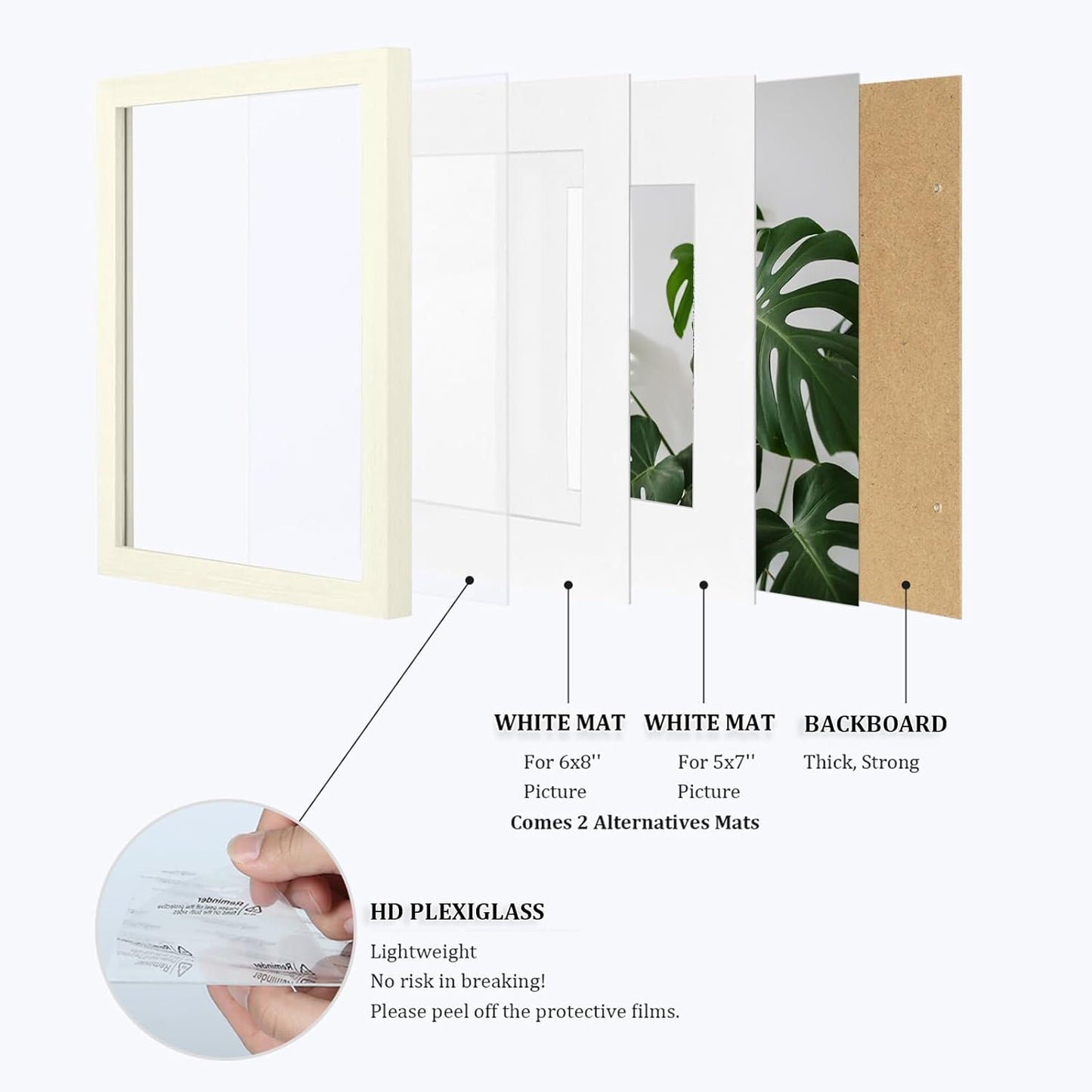 Egofine 8x10 Picture Frames Set of 4, Made of Solid Wood Covered by Plexiglass 4x6 and 5x7 with Mat or 8x10 without Mat, for Table Top Display and Wall Mounting Photo Frame Black