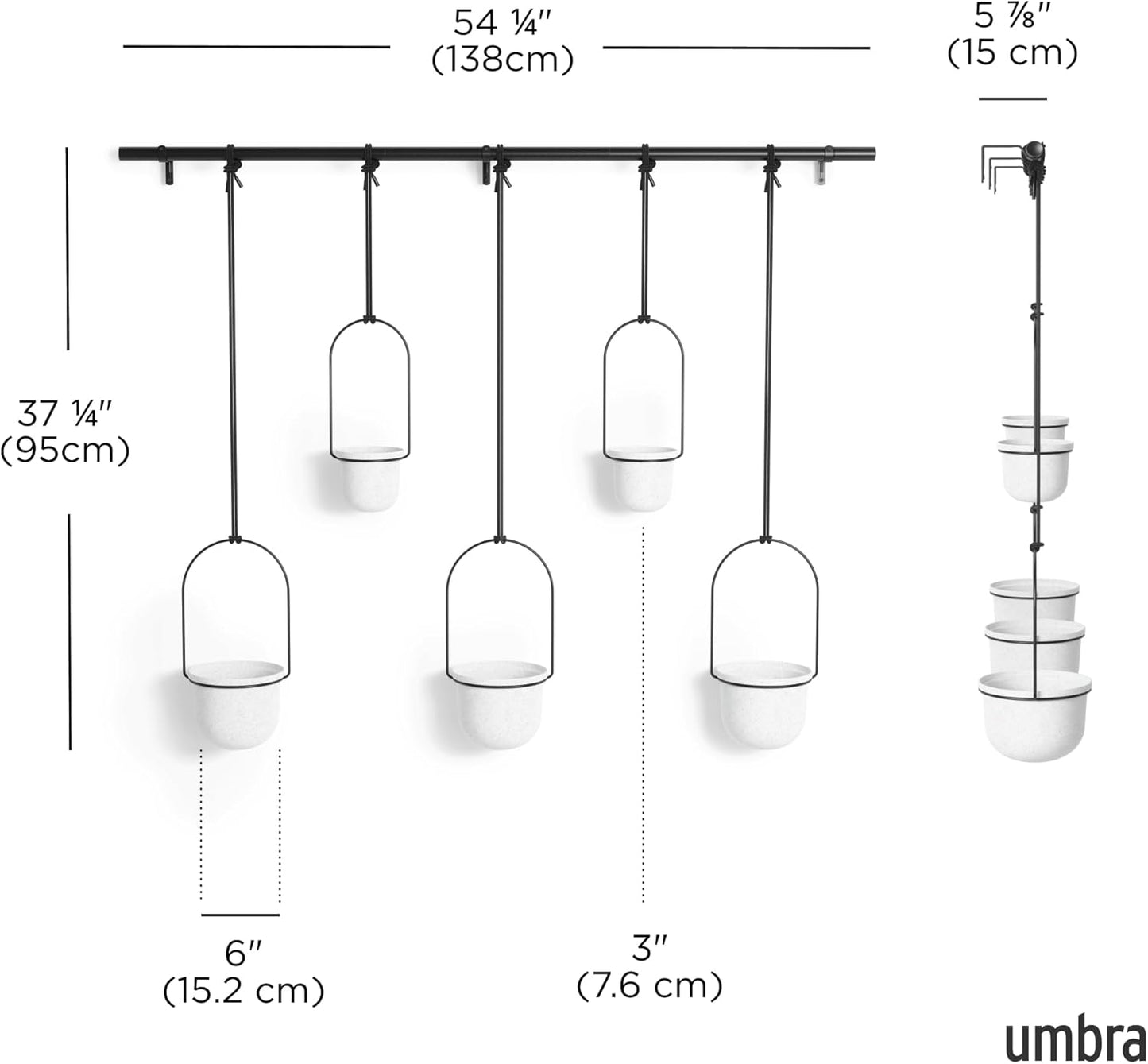 Umbra Triflora Hanging Planter for Window, Indoor Herb Garden, Set of 3, White/Black