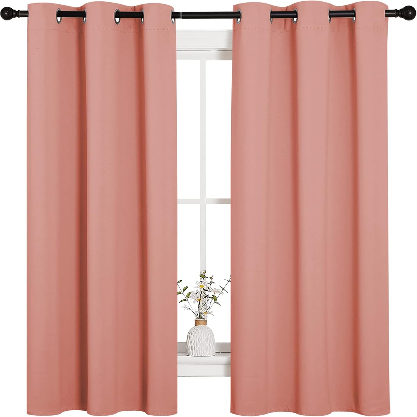 NICETOWN Halloween Pitch Black Solid Thermal Insulated Grommet Blackout Curtains/Drapes for Bedroom Window (2 Panels, 42 inches Wide by 63 inches Long, Black) - Colors C
