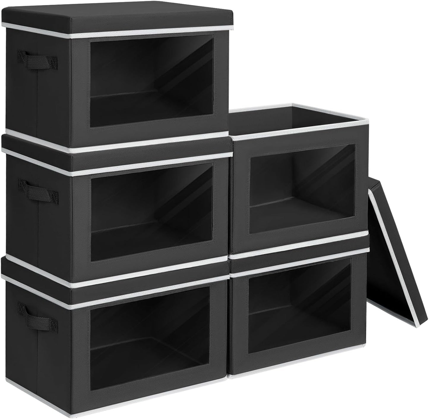 Homsorout Storage Bins with Lids - Fabric Closet Storage Bins with Window, Collapsible Baskets for Shelves 4 Pack, Home Decorative Boxes for Clothes, Closet, Office, Grey
