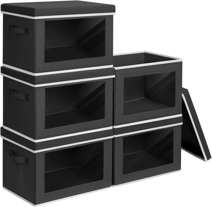 Homsorout Storage Bins with Lids - Fabric Closet Storage Bins with Window, Collapsible Baskets for Shelves 4 Pack, Home Decorative Boxes for Clothes, Closet, Office, Grey