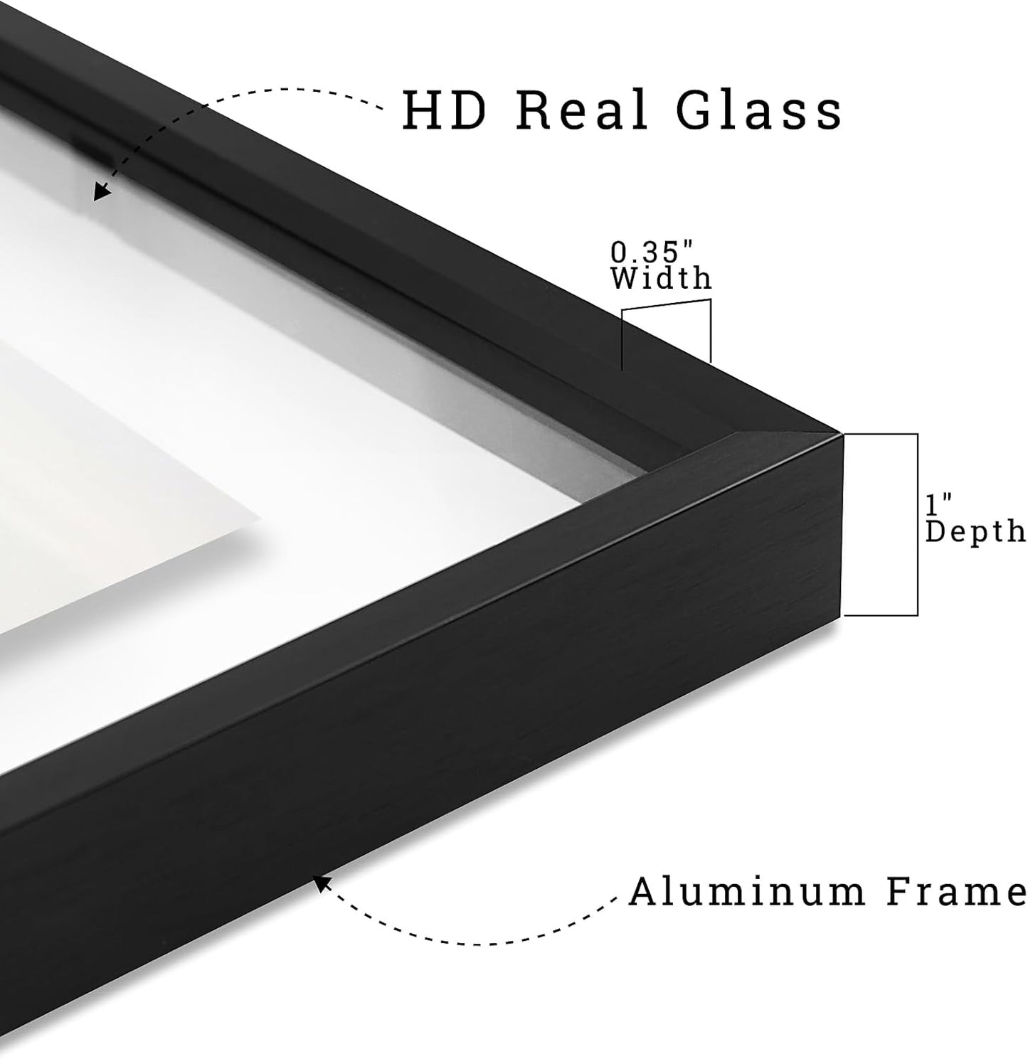 Frametory, Floating Picture Frame 12x16 - Black Aluminum Metal Photo Frame - Real Glass of Front - for Wall Mount Display