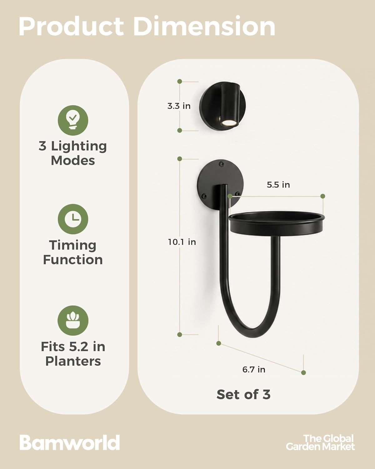 Bamworld Hanging Planters for Indoor Plants Wall Plant Holder Plant Hanger Indoor Wall Planters Window Plant Shelves Hanging Plant Holder Window Plant Hanger Plant Decor Black 3pcs