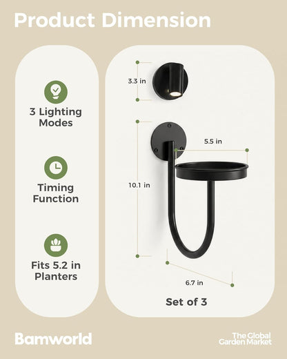 Bamworld Hanging Planters for Indoor Plants Wall Plant Holder Plant Hanger Indoor Wall Planters Window Plant Shelves Hanging Plant Holder Window Plant Hanger Plant Decor Black 3pcs