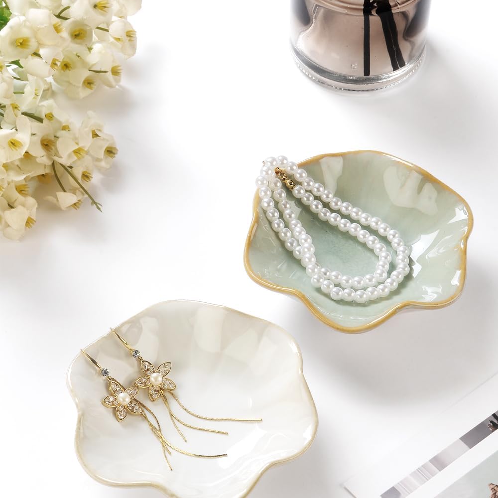 JAMEND CLXP Lotus Leaf Shape Decorative Ring Tray, Small Key Bowl, Ceramic Trinket Tray Jewelry Dish Organizing Necklace Earrings, Home Decoration for Mom Best Friend Sister, Pink.
