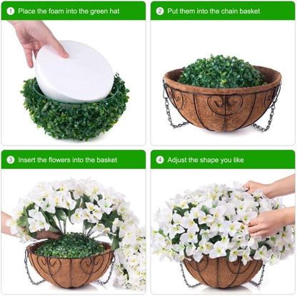 Artificial Hanging Flowers Faux Plants Basket for Outdoors Spring Summer Decor, Fake Silk Bougainvillea in Planter Outdoor Look Real UV Resistant Faux Flower for Outside Porch Patio Garden Home, White