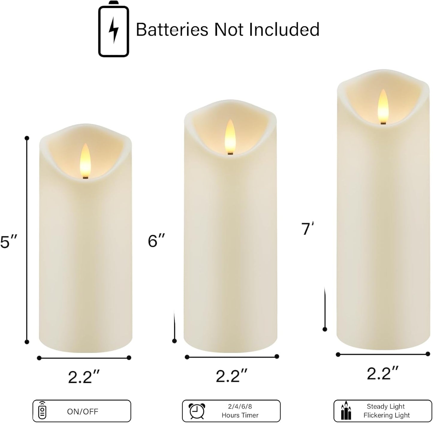 kakoya Flickering Flameless Candles Battery Operated with Remote and 2/4/6/8 H Timer Acrylic Led Pillar Candles Pack of 9 (appr D2.3"xH5.5"6.5"7.5")with Realistic 3D Wick Candles for Home Decor(White)