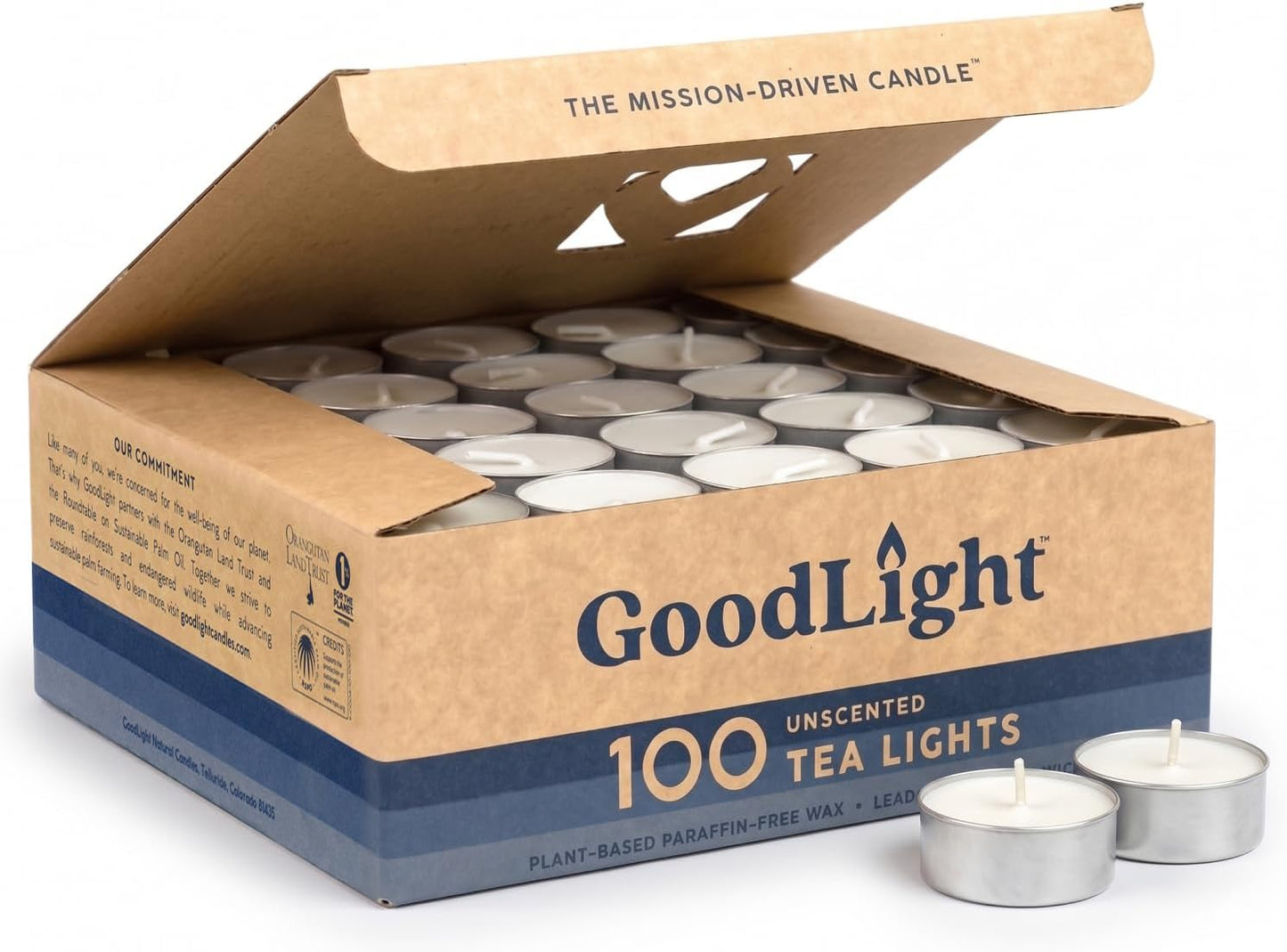 GoodLight Unscented Vegan and Paraffin-Free Tea Light Candles (24 Candles)
