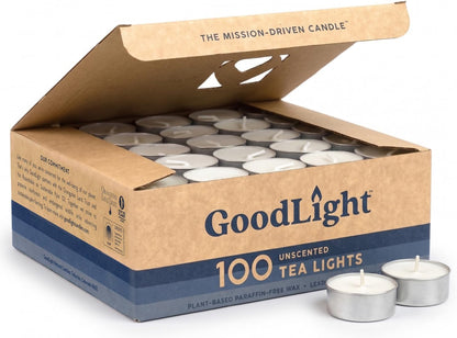 GoodLight Unscented Vegan and Paraffin-Free Tea Light Candles (24 Candles)