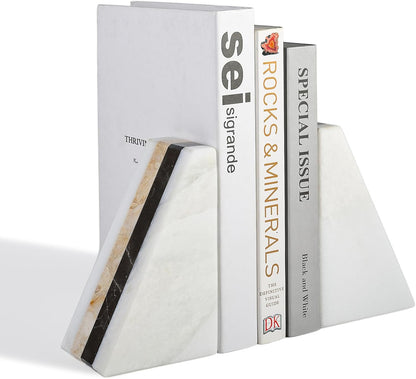 Karibiber Travertine Bookends for Heavy Books, Marble Decorative Bookends for Shelves, Heavy-Duty Stone Book Ends for Hardback Book & Cookbooks, Unique Book Stopper & Holder, Travertino Italy