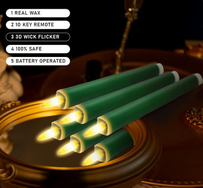 KSWING Upgraded Real Wax Short LED Flameless Taper Candles with Remote, 6 PCS White Candlesticks Battery Operated 3D Flickering - 6" Realistic Fake Candle Sticks for Home/Wedding/Fireplace Xmas Decor