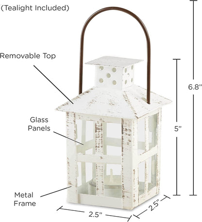 Kate Aspen Rustic Farmhouse Decor White Candle Holder Lantern Decorative (5 Inch), Wedding Decoration, Centerpiece Table Decorations, Home Decor, Shelf Decor, Fireplace Lantern