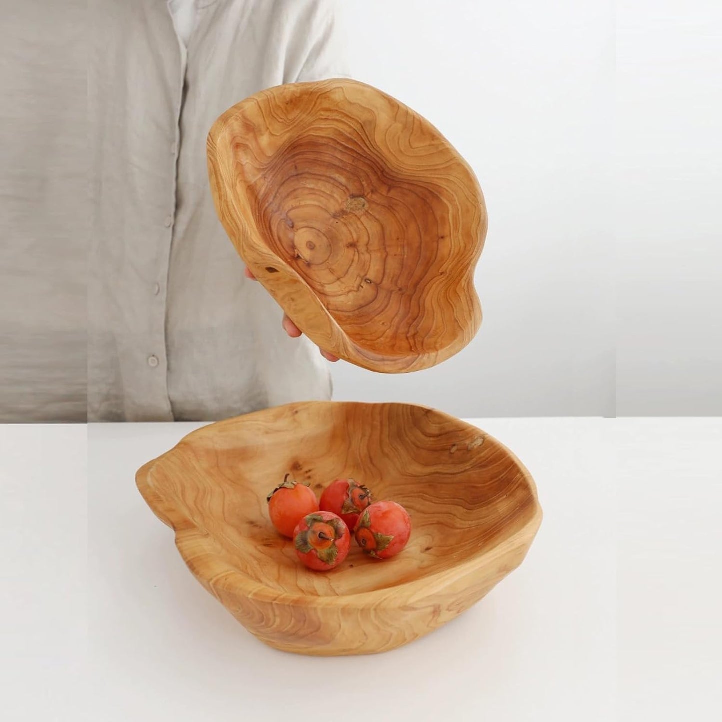 Wooden Bowl Decorative Natural Wood Fruit Bowl, Irregular Creative Wood Bowls, Rustic Hand Carved Candy Snack Keys Serving Bowls for Home Decor (6"-8" Diameter)