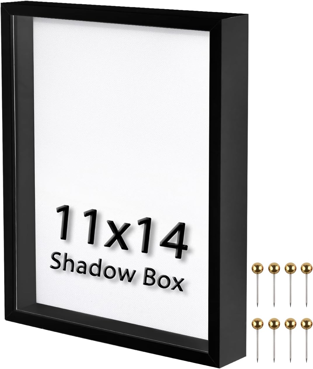 8x10 Shadow Box Frame | Soft Linen Back & Push Pins Included, Polystyrene Glass Memory Display Case for Flowers, Tickets & Cherished 3D Items, Black