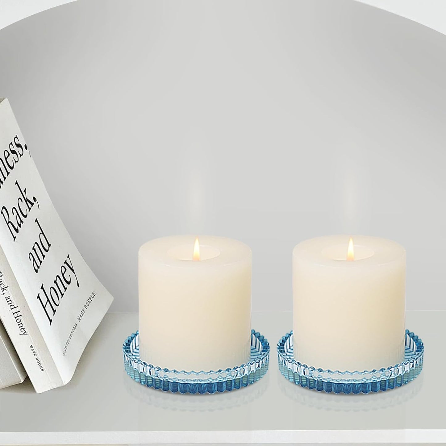 Vixdonos 3.8 Inch Glass Pillar Candle Holder Set Pack 2 Gear Round Plate Serrated Candle Stand for Table Centerpieces,Party, Wedding and Home Decor