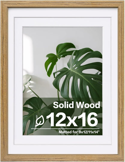 Egofine 12x16 Picture Frame Black, Covered by Plexiglass Made of Solid Wood, Display Pictures 9x12 and 11x14 with Mat or 12x16 Without Mat, for Wall Mounting Photo Frame - Colors A