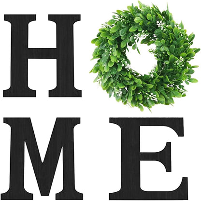 Pinkpum Wood Home Sign with Artificial Eucalyptus Wreath for O, Hanging Farmhouse Wall House Decor Wood Letters for Wall Art Rustic Home Decor, Wall Decor for Living Room Kitchen Entryway (Black)