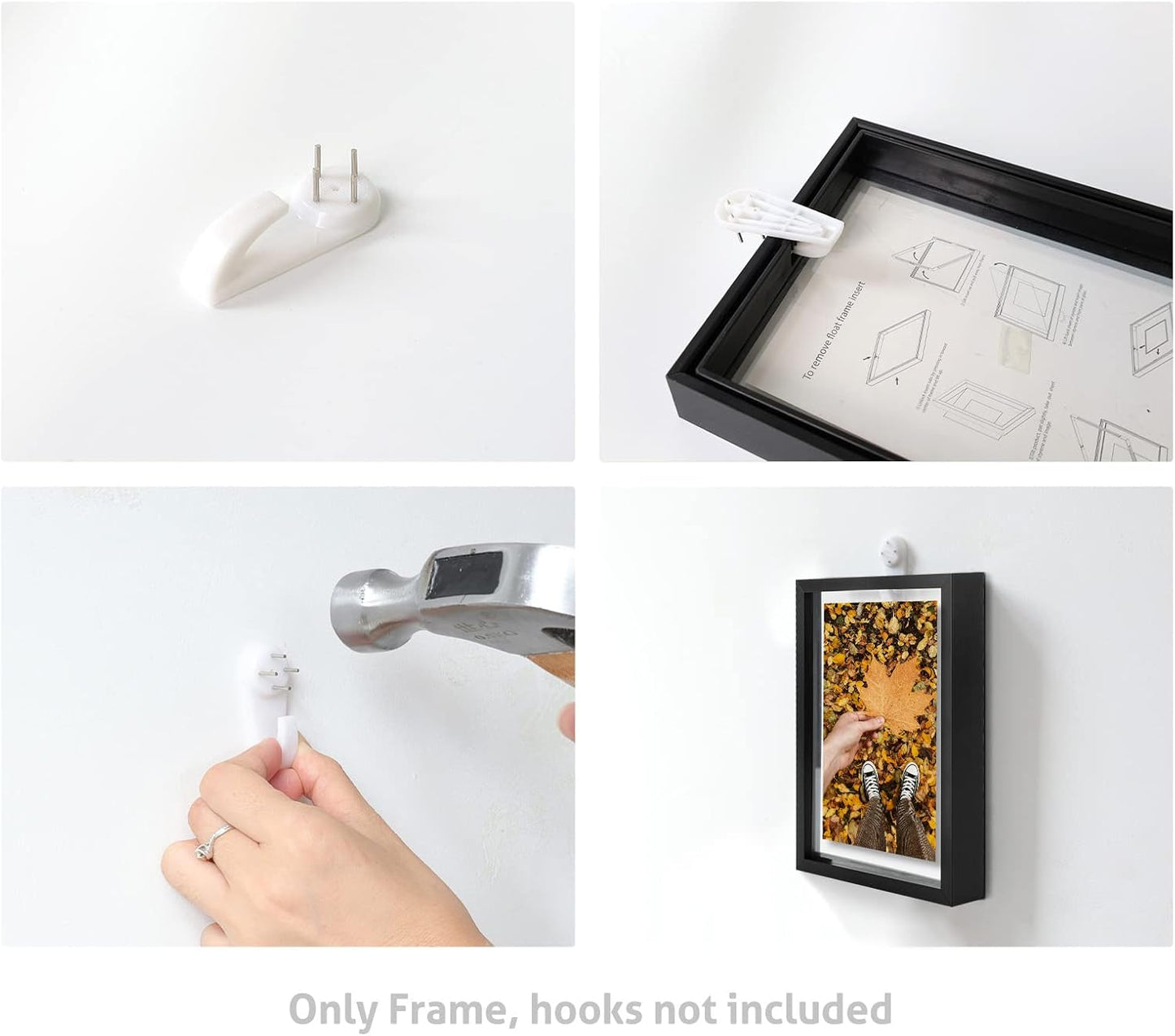 Frametory, Floating Picture Frame 12x16 - Black Aluminum Metal Photo Frame - Real Glass of Front - for Wall Mount Display