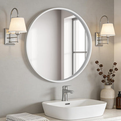 WallBeyond Wood Round Mirror with Wood Frame 24 inch Circle Wall Mirror for Bathroom Round Wall Mirror for Wall Decor, Vanity, Entryway Living Room (Walnut)
