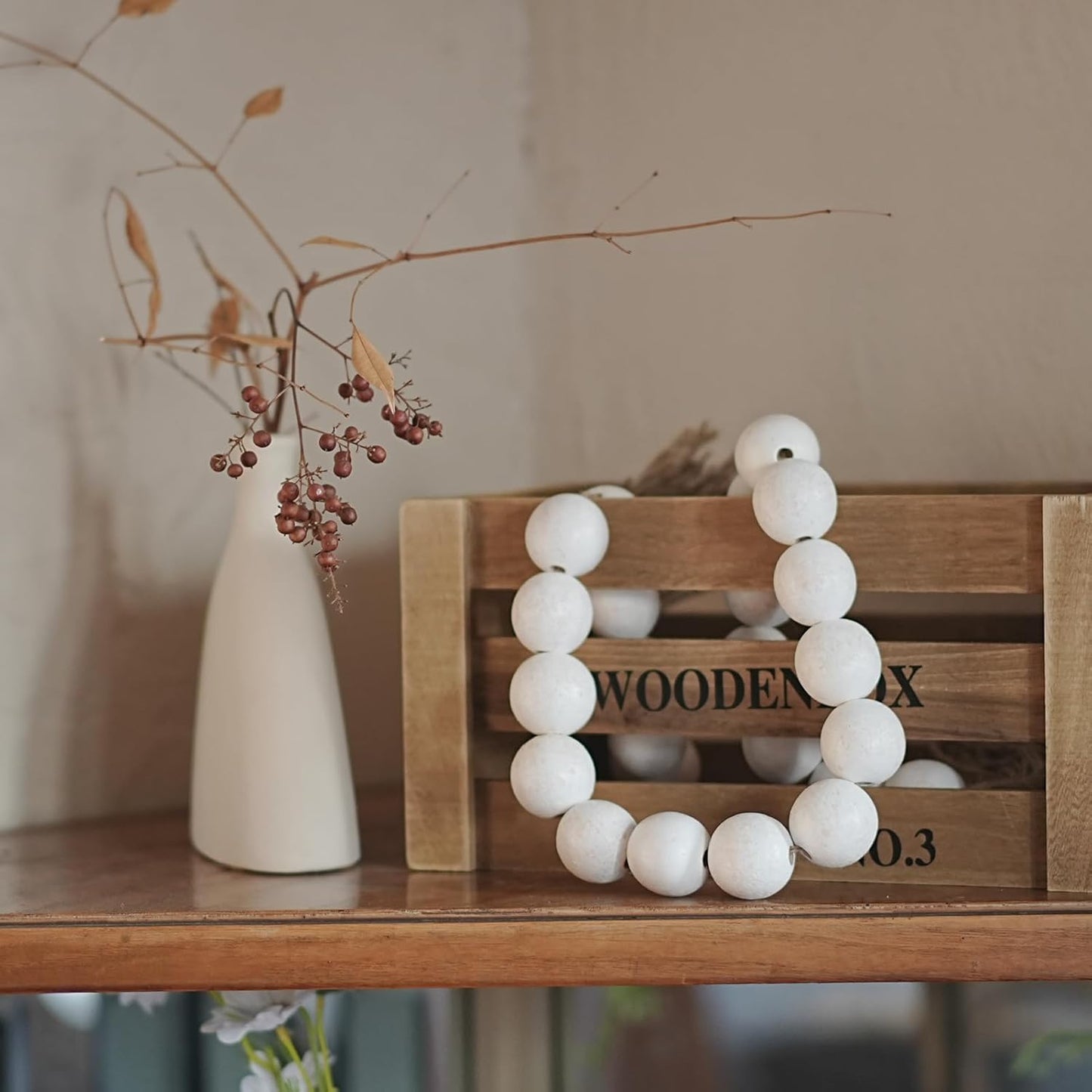 Extra Large Wood Bead Garland with 1.4" Diameter Wood Beads, Wooden Beads Garland with Tassels, Decorative Beads Home Decor, Farmhouse Beads Decor (Natural, 50 Inches)