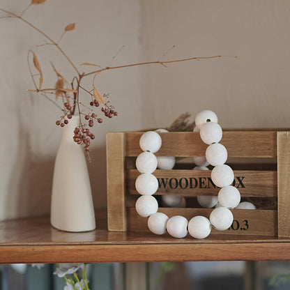 Extra Large Wood Bead Garland with 1.4" Diameter Wood Beads, Wooden Beads Garland with Tassels, Decorative Beads Home Decor, Farmhouse Beads Decor (Natural, 50 Inches)