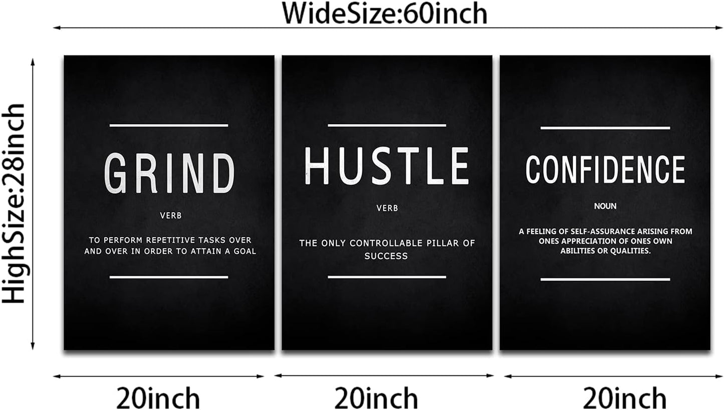 KAWAHONE Canvas Painting Wall Art, Grind Hustle Execution Motivational Wall Art Decoration Posters Prints for Living Room Bedroom, Office Decor, Gallery-Wrapped Canvas Art Set Framed Ready to Hang