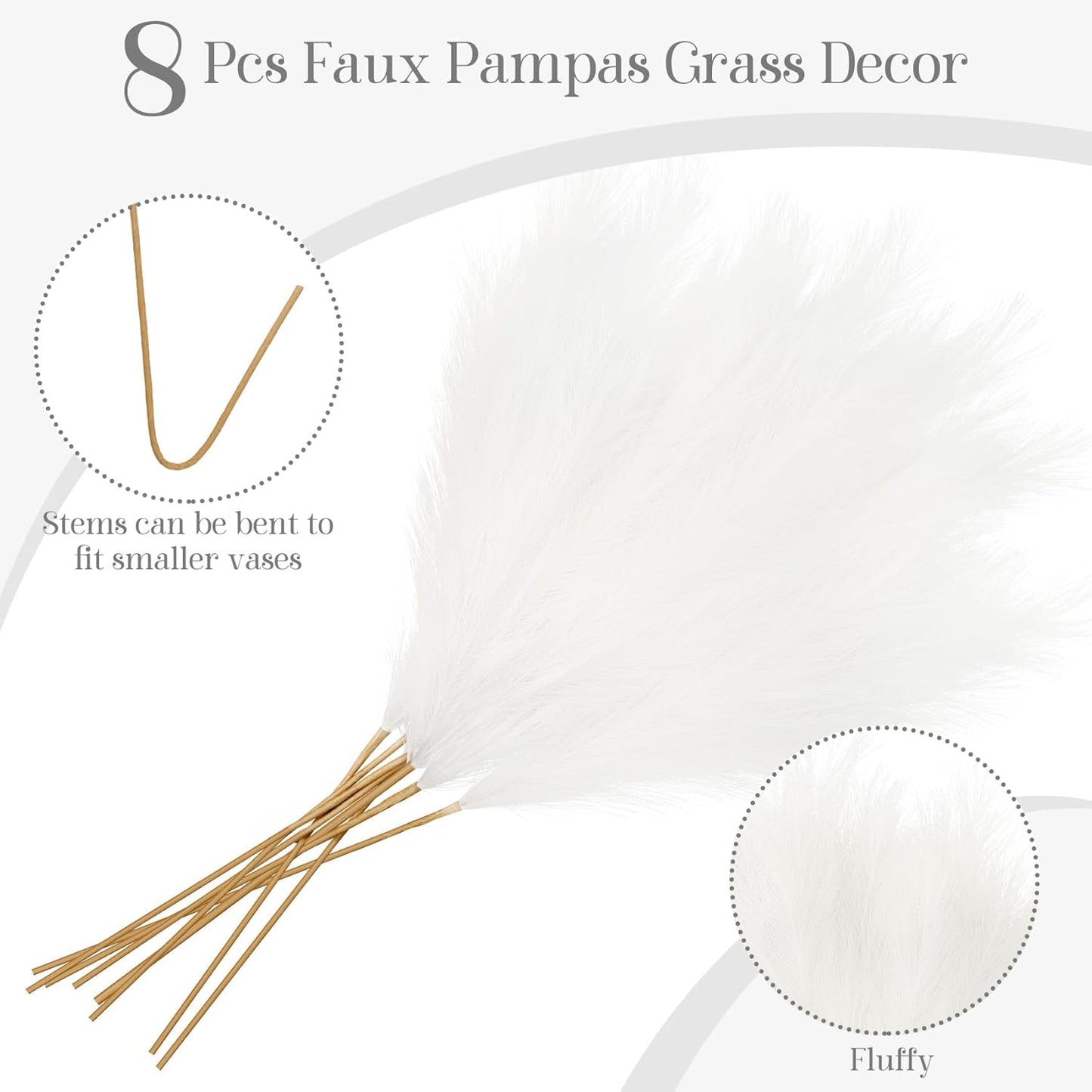 Ouddy Decor 8 Pcs Faux Pampas Grass Decor 38''/97cm Tall Artificial Large Pompous Pompas Floral Fluffy Fake Plants Floor Vase Filler for Wedding Kitchen Home Boho Decorations, Mixed Beige