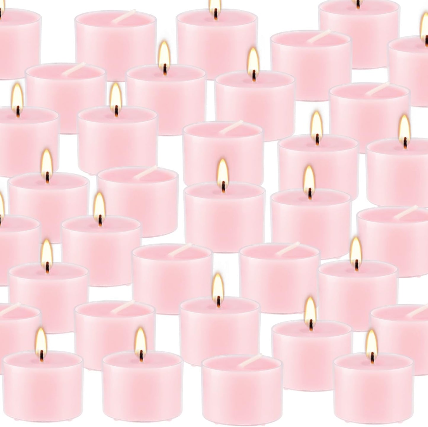 Rose Scented Candle Tealight Candles in Clear Cup, 8 Hours Consistent Smkless Clean Burning, Great for Valentine's Day Holiday, Wedding, Spa, Emergency and Home Decoration（Pink，50 Pack）