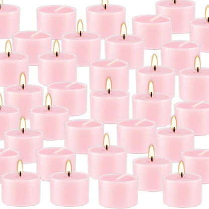 Rose Scented Candle Tealight Candles in Clear Cup, 8 Hours Consistent Smkless Clean Burning, Great for Valentine's Day Holiday, Wedding, Spa, Emergency and Home Decoration（Pink，50 Pack）